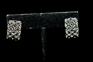 Vintage Sterling Silver Maracasite Hoop Earrings Half Hoops Wide Cutout - Picture 1 of 4