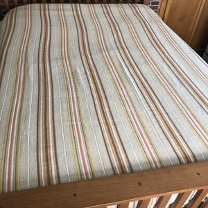 Pair vintage MCM 50s -60s Striped Bedspreads 84" x 96" Brown Orange Gold White - Picture 1 of 7