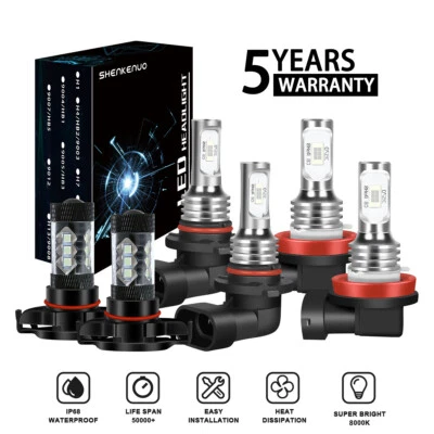 SHENKENUO For Chevy Silverado 1500 2500 2007-2015 8000K LED Headlight + Fog Bulbs Kit
