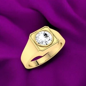 Anello di fidanzamento da uomo in oro giallo 18 carati con diamanti tondi cre... - Foto 1 di 9