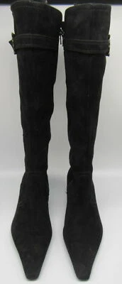 Fivela decorativa Peter Kaiser preta camurça com zíper bota salto baixo tamanho 9.5 - Imagem 1 de 4