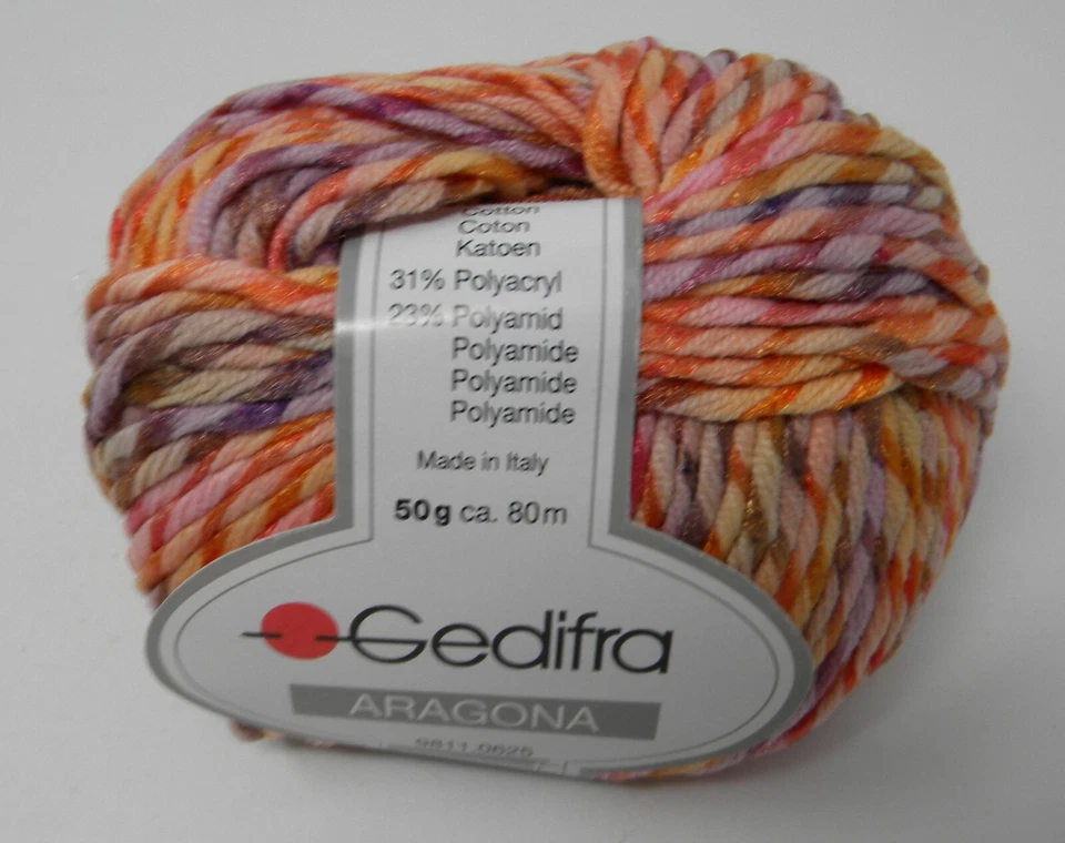 1 Skein Gedifra ARAGONA Yarn #3327 Cotton Polymide Orange Purple Gold - Image 1 of 1