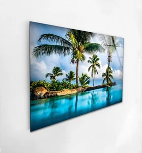 Arte de pared de vidrio Island & Blue Sea - Imagen 1 de 7