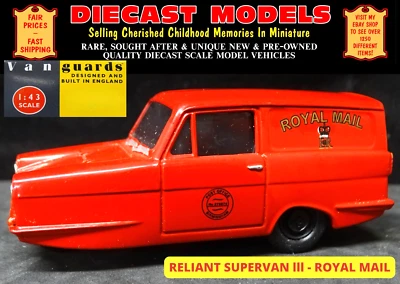 RELIANT REGAL SUPERVAN 3; ROYAL MAIL RED 1:43 SCALE UK MADE VANGUARDS DIECAST - Image 1 of 4
