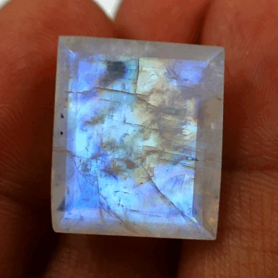 Piedra lunar arco iris natural de 27,4 quilates de alta calidad 20 mm x 17 mm de corte facetado Foto 1 de 4