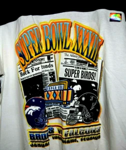 NFL Denver Broncos vs Atlanta Falcons T Shirt XL NOS Vtg Super Bowl 33 Football - Picture 1 of 6