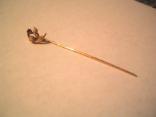 Victorian Antique 10K Gold Pearl Ruby Half Moon Stickpin / Lapel Pin 2 1/8"