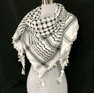 Scarf Keffiyeh Shemagh All Original White & Black Arab Kufiya Arafat Cotton - Picture 1 of 3
