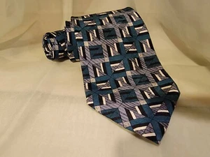 Paulo Zini Italy 100% Silk Men's Tie  Green Black Gray Cream Geometric Design - Picture 1 of 7