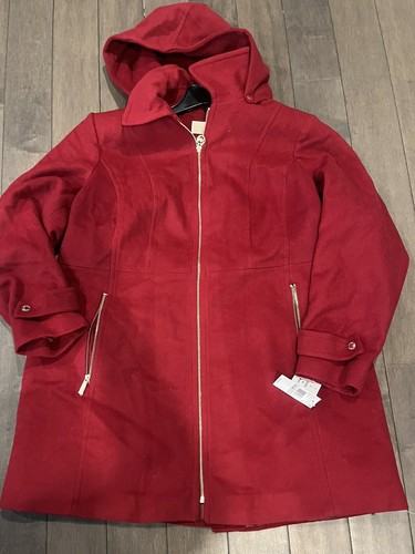 Cappotto con cappuccio da donna misto lana Michael Kors nuovo con etichette taglia 1X cerniera rossa