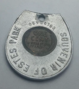 1940er Estes Park Colorado Lucky Wheat Penny Hufeisen Good Luck Souvenir 1946 - Bild 1 von 4