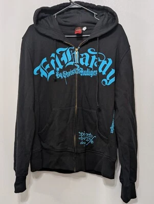 Vintage ED Hardy Streetwear Zippered Graphic Hoodie Jacket Long Sleeve Black Y2K - Image 1 of 4