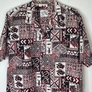 Vintage hawaiianisches Herrenhemd Größe XL burgunderfarbener Stammesdruck Made in Hawaii - Bild 1 von 13