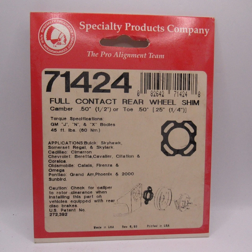 SPC 71424 Rear Wheel Alignment Shim Toe 3/8" For Buick Cadillac Chevrolet old's - Изображение 1 из 1