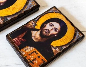 Jesus Christ of Sinai, on authentic hand-carved wood Christian handmade icon - Picture 1 of 6