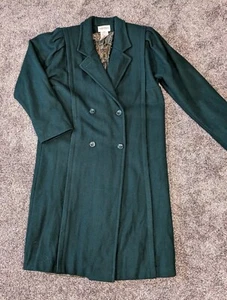 VTG Wool Long Coat Petite Essentials Worthington Women Sz 12 Med USA Dark Green - Picture 1 of 11