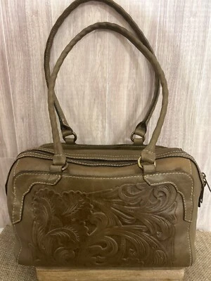 Patricia Nash Toold Florence Green/ Brown Leather Paris Floral EAST-WEST Handbag - Image 1 of 4