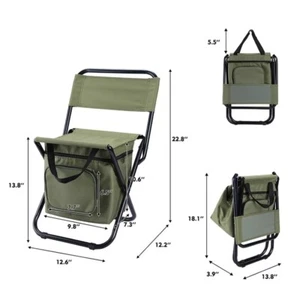 Outdoor Folding Chair Ice Cooler Picnic Bags Hiking Camping Fishing Stool Green - Picture 1 of 8