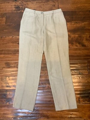 CHANEL Beige Linen Wool & Silk Blend Straight Leg Pants, Size 4 | 36 - Image 1 of 4