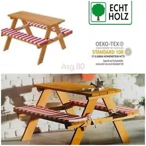 Kinder Sitzgarnitur Kindermöbel Kindertisch Holz Garten Bank Maltisch inkl. Pols - Bild 1 von 3