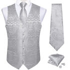 Men's Dress Vest Necktie Hanky Set Silk Suit Waistcoat Tuxedo Sleeveless Shirt