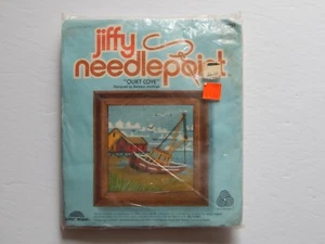 Vintage NOS Jiffy Needlepoint Kit QUIET COVE #5755 Nautical Sunset Designs 1979 - Foto 1 di 3