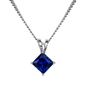 5mm PRINCESS CUT LAB CREATED BLUE SAPPHIRE 925 STERLING SILVER PENDANT NECKLACE - Picture 1 of 3