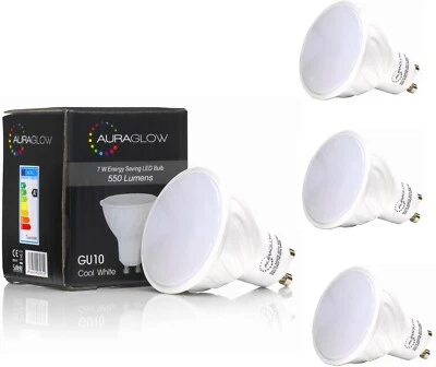 AURAGLOW Super Bright 5.5w LED GU10 Light Bulb Cool White 550lm 70w EQV - 6500K - Image 1 of 4