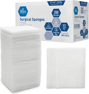 4”X 4” Gauze, 200 Surgical Sponges 12-Ply Extra Absorbent | All-Gauze, Non-Steri - Picture 1 of 12