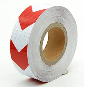 3M 10M 25M 38M Reflective Safety Warning Tape Strip Sticker Arrow Red & White - Picture 1 of 5