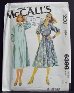 Vintage 1970s McCall House Dress Raglan Sleeves Tie Belt Sewing Pattern 8 6398 - Picture 1 of 2