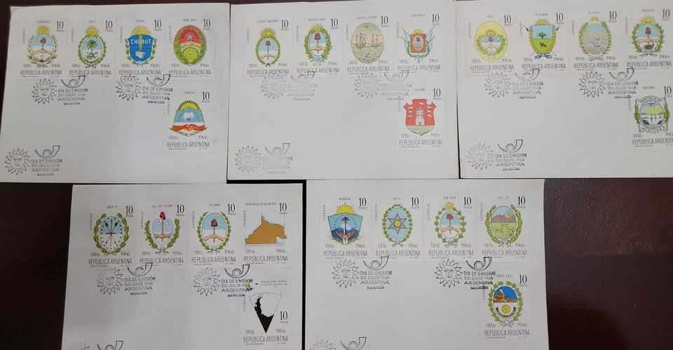 D)1966, ARGENTINA, SET OF 5 FIRST DAY COVERS, ISSUE, CL ANNIVERSARY OF THE DECLA - Image 1 of 1