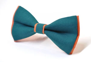 Teal Blue and Coral Orange Cotton Bow tie for Men / Boy Kids / Baby Toddler - Picture 1 of 4