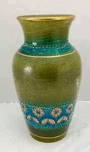 MCM 8” Art Pottery Vase Bitossi Italy Rosenthal Netter Green Blue Gold - Picture 1 of 18