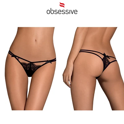 Spitzen String schwarz sexy Damenunterwäsche intensiv Double Thong Obsessive - Bild 1 von 4