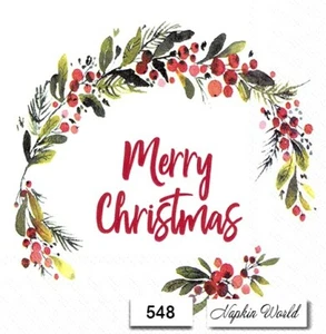 (548) ZWEI individuelle Papier LUNCHEON Decoupage Servietten - FROHE WEIHNACHTEN SCHRIFT - Bild 1 von 3