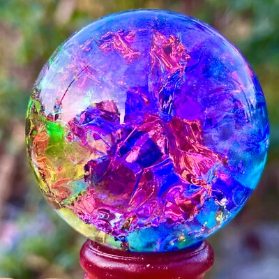 155G Natural Titanium Rainbow Quartz sphere Crystal ball Healing - Image 1 of 4