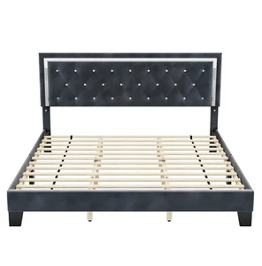 Homfa King Size Bed Frame, Diamond Tufted Upholstered Platform Bed,gray - Picture 1 of 6