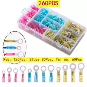 Insulated Crimp Ring Terminals Heat Shrink Wire Connectors 22-10AWG 260PCS - Picture 1 of 10