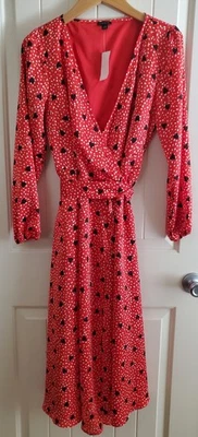 Vestido Ann Taylor Rojo Blanco y Negro Corazones Envolvente - Día de San Valentín Talla 6 Nuevo con Etiquetas  Foto 1 de 4