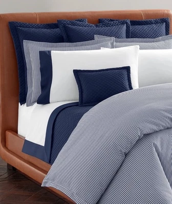 Ralph Lauren Organic Cotton Shirting Stripe Duvet Cover King Navy/White - Image 1 of 4