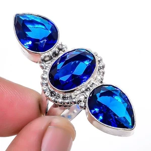 Madagaskar blauer Saphir (simuliert) versilbert Schmuck Ring Gr.7,5 T31 - Bild 1 von 5