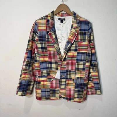 Blazer de verão vintage masculino Lands End Madras xadrez algodão preppy novo sem etiquetas tamanho 14 - Imagem 1 de 4