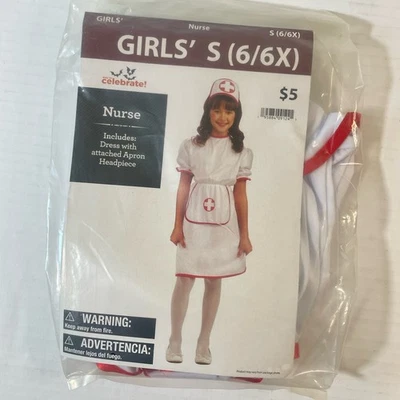 Nurse Halloween Costume Girl’s Sz Small (6 - 6X)  Dress & Hat NEW - Image 1 of 4
