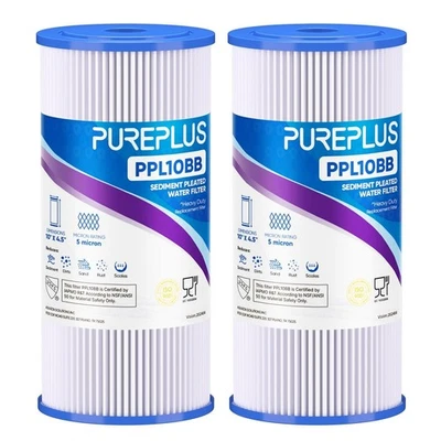 5 Micron 10" x 4.5" Whole House Pleated Sediment Filter for Well Water, 2PACK - Image 1 of 4