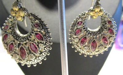 BARBARA BIXBY Sterling Silver 18K Rhodolite White Topaz Earrings - 1- 5/8 in - Image 1 of 4