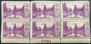 U.S. Scott #742,  Lower Sheet PB of 6, Mt. Rainier, Washington Issue, Fine, MNH - Picture 1 of 2