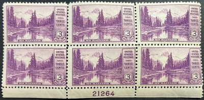 U.S. Scott #742,  Lower Sheet PB of 6, Mt. Rainier, Washington Issue, Fine, MNH - Image 1 of 2