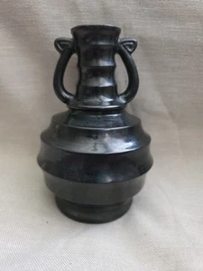 Art Deco Black Glass Handled Vase Urn Beehive Bottle Clear Base - Picture 1 of 8