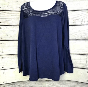 Lane Bryant Navy Lace Yoke Long Sleeve Top 14/16 - Picture 1 of 6